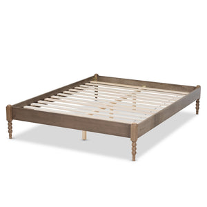 Baxton Studio Cielle French Bohemian Weathered Grey Oak Finished Wood King Size Platform Bed Frame