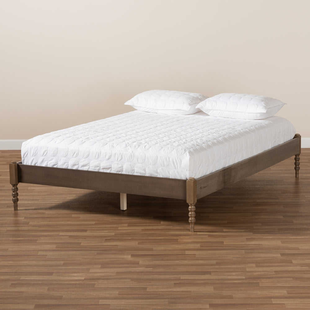 BAXTON STUDIO CIELLE FRENCH BOHEMIAN WEATHERED GREY OAK FINISHED WOOD QUEEN SIZE PLATFORM BED FRAME