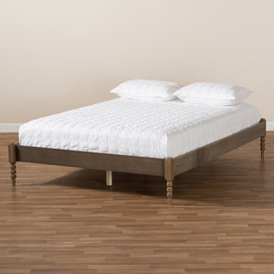 BAXTON STUDIO CIELLE FRENCH BOHEMIAN WEATHERED GREY OAK FINISHED WOOD KING SIZE PLATFORM BED FRAME