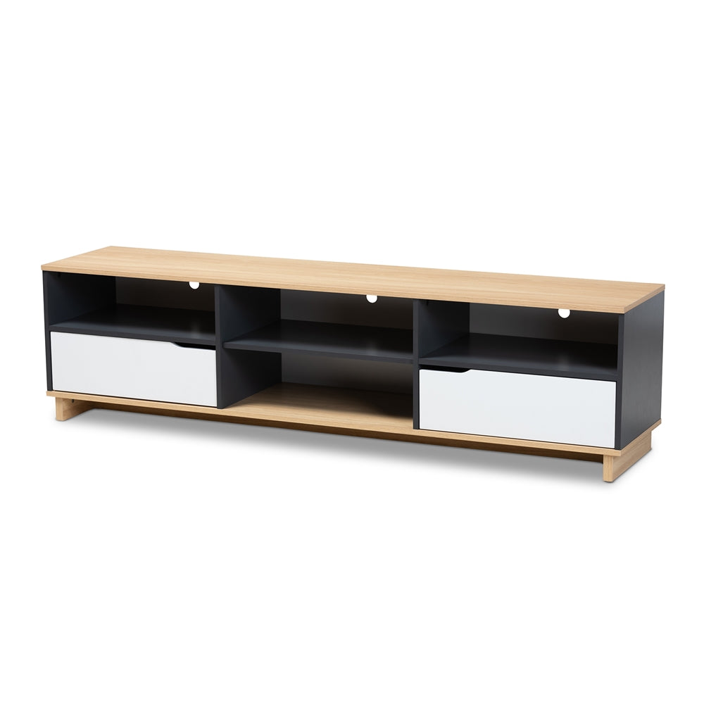Baxton Studio Reed Mid-Century Modern 2-Drawer Wood TV Stand