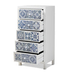 Load image into Gallery viewer, Baxton Studio Alma Spanish Mediterranean Inspired White Wood And Blue Floral Tile Style 5-Drawer Accent Storage Cabinet
