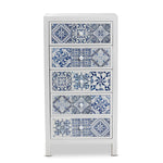 Load image into Gallery viewer, Baxton Studio Alma Spanish Mediterranean Inspired White Wood And Blue Floral Tile Style 5-Drawer Accent Storage Cabinet
