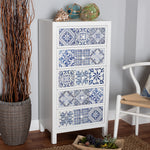 Load image into Gallery viewer, Baxton Studio Alma Spanish Mediterranean Inspired White Wood And Blue Floral Tile Style 5-Drawer Accent Storage Cabinet
