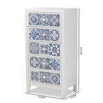 Load image into Gallery viewer, Baxton Studio Alma Spanish Mediterranean Inspired White Wood And Blue Floral Tile Style 5-Drawer Accent Storage Cabinet
