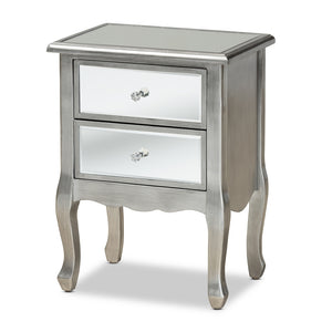 Baxton Studio Leonie Modern Transitional French Brushed Finished Wood and Mirrored Glass 2-Drawer Nightstand