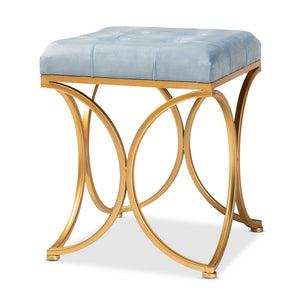 Baxton Studio Margot Art Deco Inspired Velvet Fabric Upholstered Gold Finished Metal Ottoman