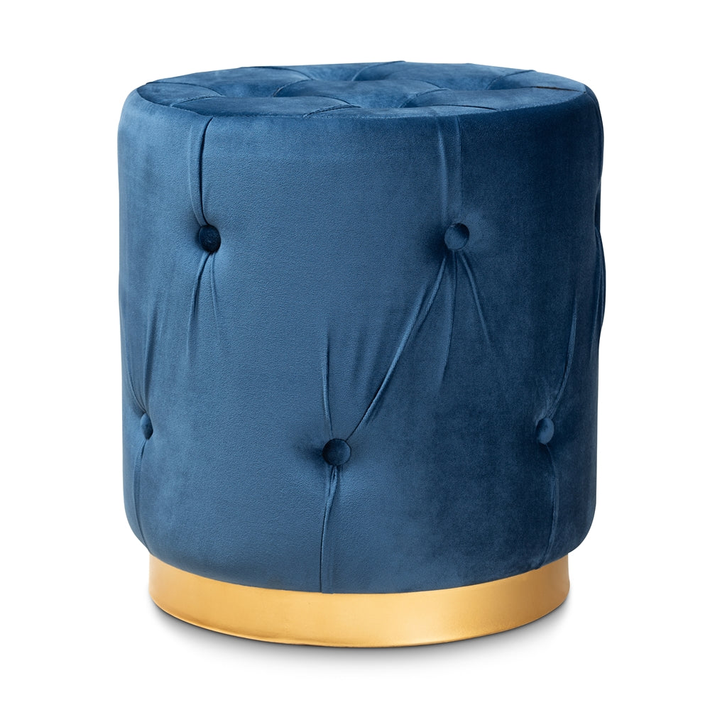 Baxton Studio Gaia Glam and Luxe Velvet Fabric Upholstered Gold Finished Button Tufted Ottoman