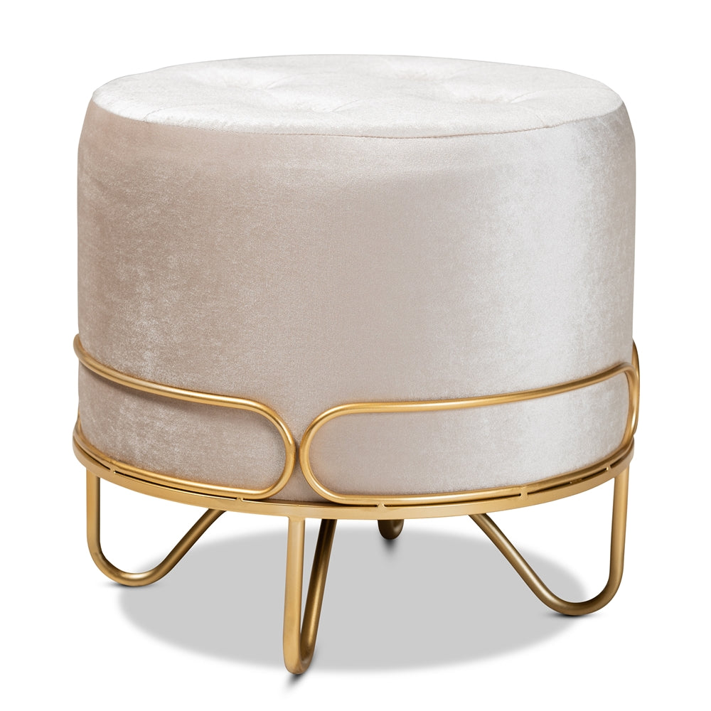 Baxton Studio Lucienne Glam and Luxe Velvet Fabric Upholstered Gold Finished Metal Ottoman