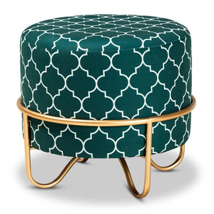 Baxton Studio Candice Glam and Luxe Quatrefoil Velvet Fabric Upholstered Gold Finished Metal Ottoman