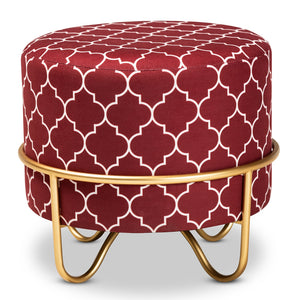 Baxton Studio Candice Glam and Luxe Quatrefoil Velvet Fabric Upholstered Gold Finished Metal Ottoman