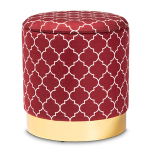 Baxton Studio Serra Glam and Luxe Quatrefoil Velvet Fabric Upholstered Gold Finished Metal Storage Ottoman