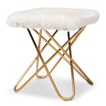 Load image into Gallery viewer, Baxton Studio Valle Glam And Luxe White Faux Fur Upholstered Gold Finished Metal Ottoman
