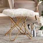 Load image into Gallery viewer, Baxton Studio Valle Glam And Luxe White Faux Fur Upholstered Gold Finished Metal Ottoman
