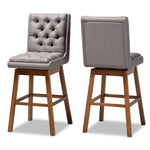 Load image into Gallery viewer, Baxton Studio Gregory Modern Transitional Grey Fabric Upholstered And Walnut Brown Finished Wood 2-Piece Swivel Bar Stool Set
