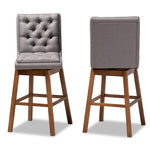 Load image into Gallery viewer, Baxton Studio Gregory Modern Transitional Grey Fabric Upholstered And Walnut Brown Finished Wood 2-Piece Swivel Bar Stool Set
