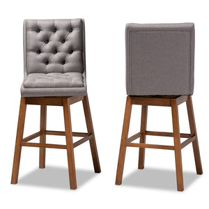 Baxton Studio Gregory Modern Transitional Grey Fabric Upholstered And Walnut Brown Finished Wood 2-Piece Swivel Bar Stool Set