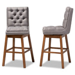 Load image into Gallery viewer, Baxton Studio Gregory Modern Transitional Grey Fabric Upholstered And Walnut Brown Finished Wood 2-Piece Swivel Bar Stool Set
