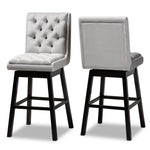 Load image into Gallery viewer, Baxton Studio Gregory Modern Transitional Light Grey Velvet Fabric Upholstered And Dark Brown Finished Wood 2-Piece Swivel Bar Stool Set
