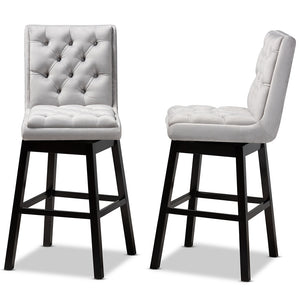 Baxton Studio Gregory Modern Transitional Light Grey Velvet Fabric Upholstered And Dark Brown Finished Wood 2-Piece Swivel Bar Stool Set