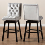 Load image into Gallery viewer, Baxton Studio Gregory Modern Transitional Light Grey Velvet Fabric Upholstered And Dark Brown Finished Wood 2-Piece Swivel Bar Stool Set
