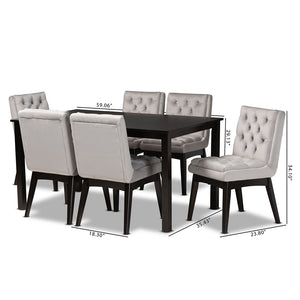 Baxton Studio Makar Modern Transitional Light Grey Velvet Fabric Upholstered And Dark Brown Finished Wood 7-Piece Dining Set