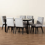 Load image into Gallery viewer, Baxton Studio Makar Modern Transitional Light Grey Velvet Fabric Upholstered And Dark Brown Finished Wood 7-Piece Dining Set
