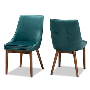 Baxton Studio Gilmore Modern And Contemporary Teal Velvet Fabric Upholstered And Walnut Brown Finished Wood 2-Piece Dining Chair Set