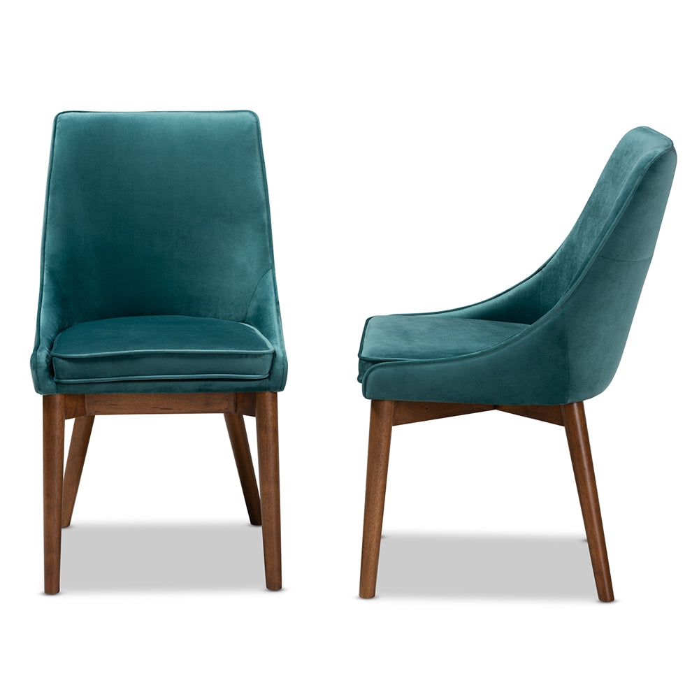 Baxton Studio Gilmore Modern And Contemporary Teal Velvet Fabric Upholstered And Walnut Brown Finished Wood 2-Piece Dining Chair Set