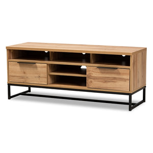 Baxton Studio Reid Modern and Contemporary Industrial Finished Wood and Black Metal 2-Drawer TV Stand