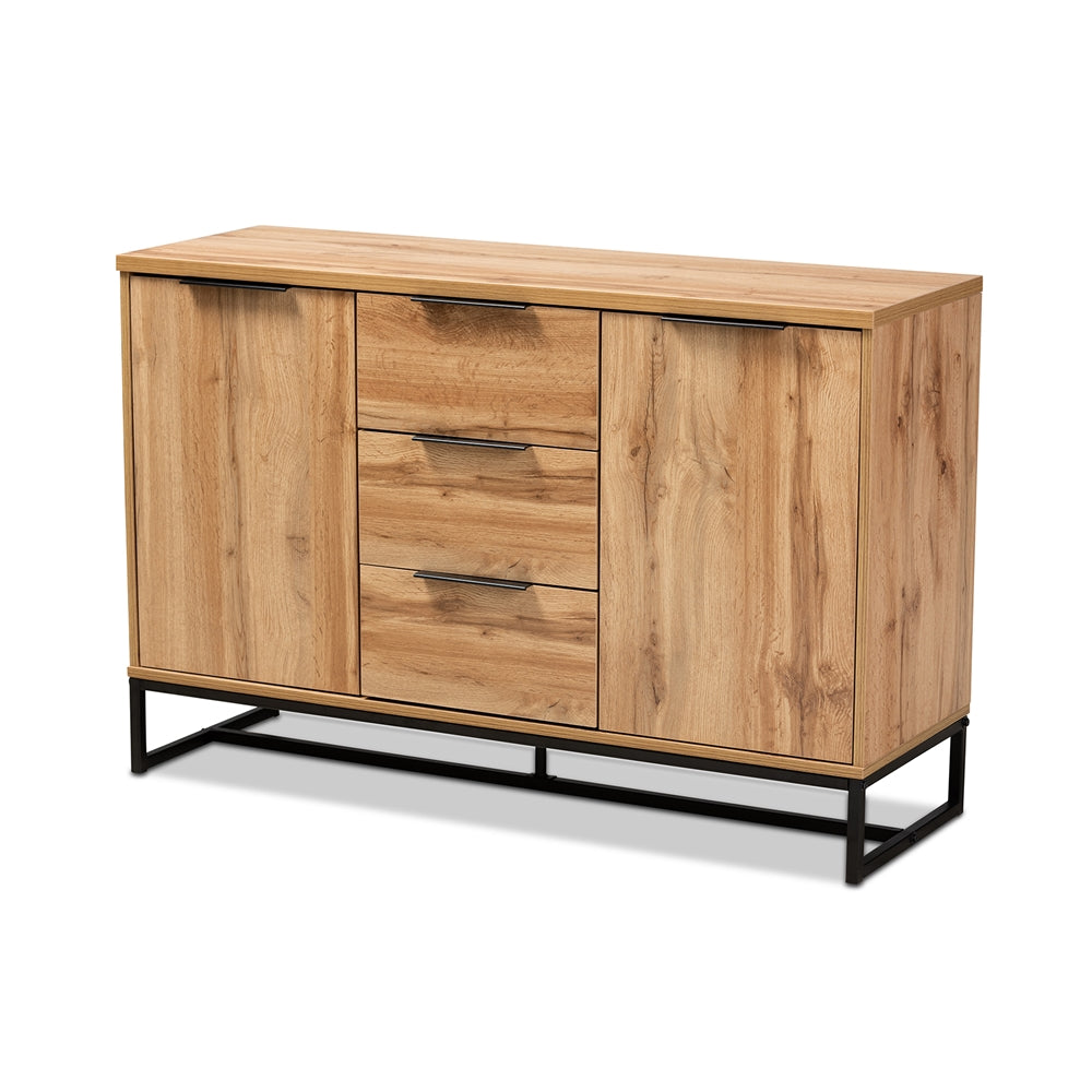 Baxton Studio Reid Modern and Contemporary Industrial Finished Wood and Metal 3-Drawer Sideboard Buffet