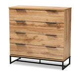 Load image into Gallery viewer, Baxton Studio Reid Modern And Contemporary Industrial Oak Finished Wood And Black Metal 4-Drawer Dresser
