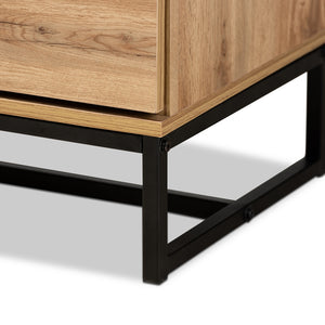 BAXTON STUDIO REID MODERN AND CONTEMPORARY INDUSTRIAL OAK FINISHED WOOD AND BLACK METAL 4-DRAWER DRESSER