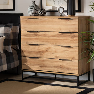 Baxton Studio Reid Modern And Contemporary Industrial Oak Finished Wood And Black Metal 4-Drawer Dresser