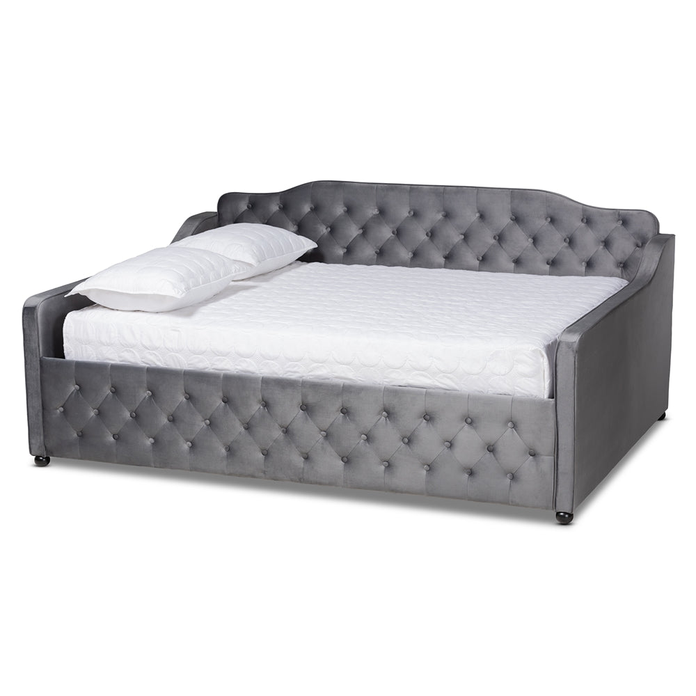 Baxton Studio Freda Transitional and Contemporary Velvet Fabric Upholstered and Button Tufted Daybed