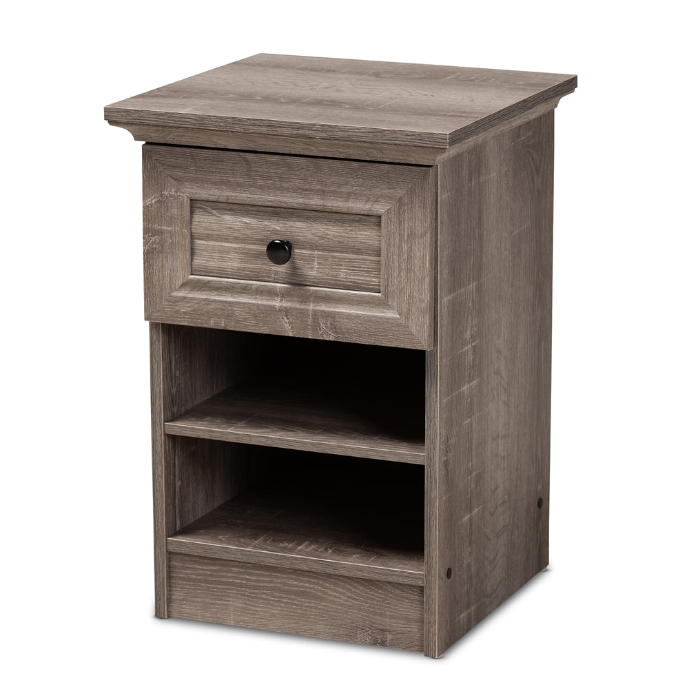 Baxton Studio Dara Traditional Transitional Grey Brown Oak Finished 1-Drawer Wood Nightstand