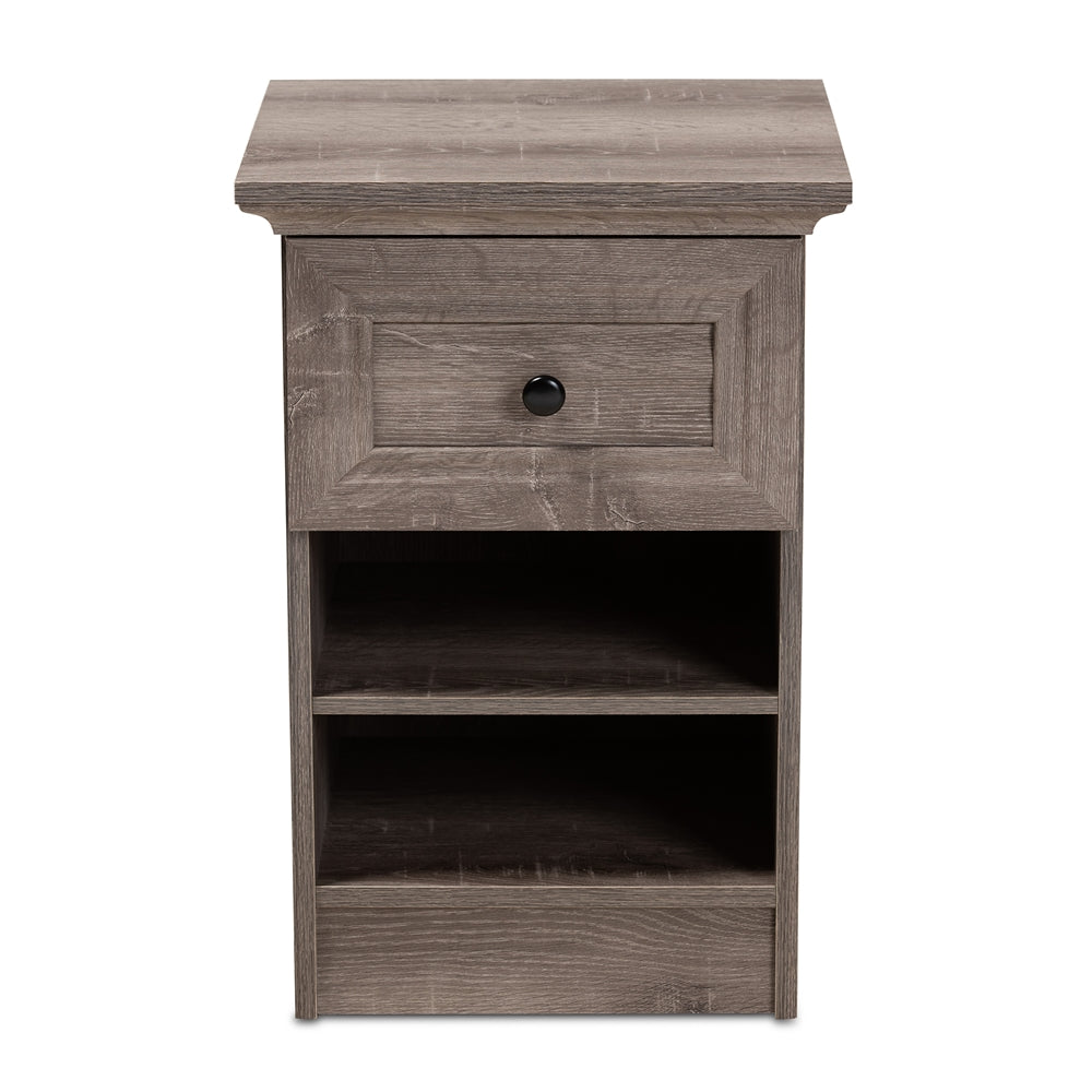 Baxton Studio Dara Traditional Transitional Grey Brown Oak Finished 1-Drawer Wood Nightstand