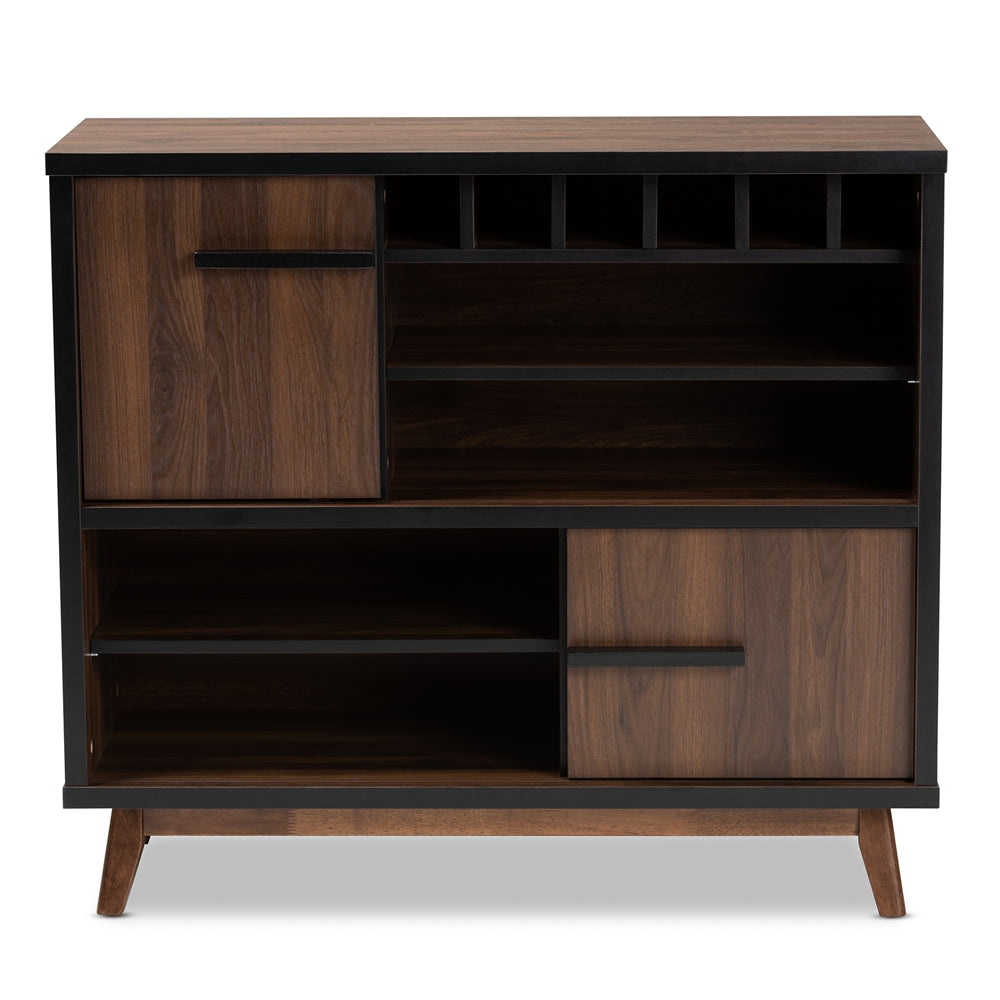 Baxton Studio Margo Mid-Century Modern Two-Tone Walnut Brown And Black Finished Wood Wine Storage Cabinet