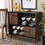 Load image into Gallery viewer, Baxton Studio Margo Mid-Century Modern Two-Tone Walnut Brown And Black Finished Wood Wine Storage Cabinet
