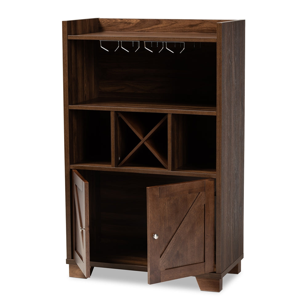 Baxton Studio Carrie Transitional Farmhouse Walnut Brown Finished Wood Wine Storage Cabinet