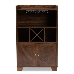 Baxton Studio Carrie Transitional Farmhouse Walnut Brown Finished Wood Wine Storage Cabinet