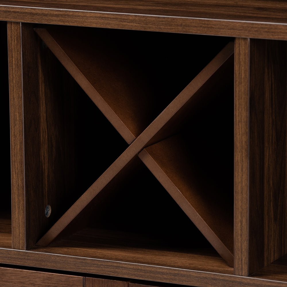 Baxton Studio Carrie Transitional Farmhouse Walnut Brown Finished Wood Wine Storage Cabinet