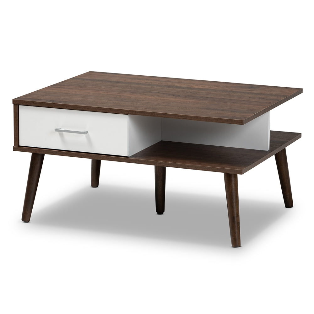 Baxton Studio Merlin Mid-Century Modern Two-Tone Finished 2-Drawer Wood Coffee Table