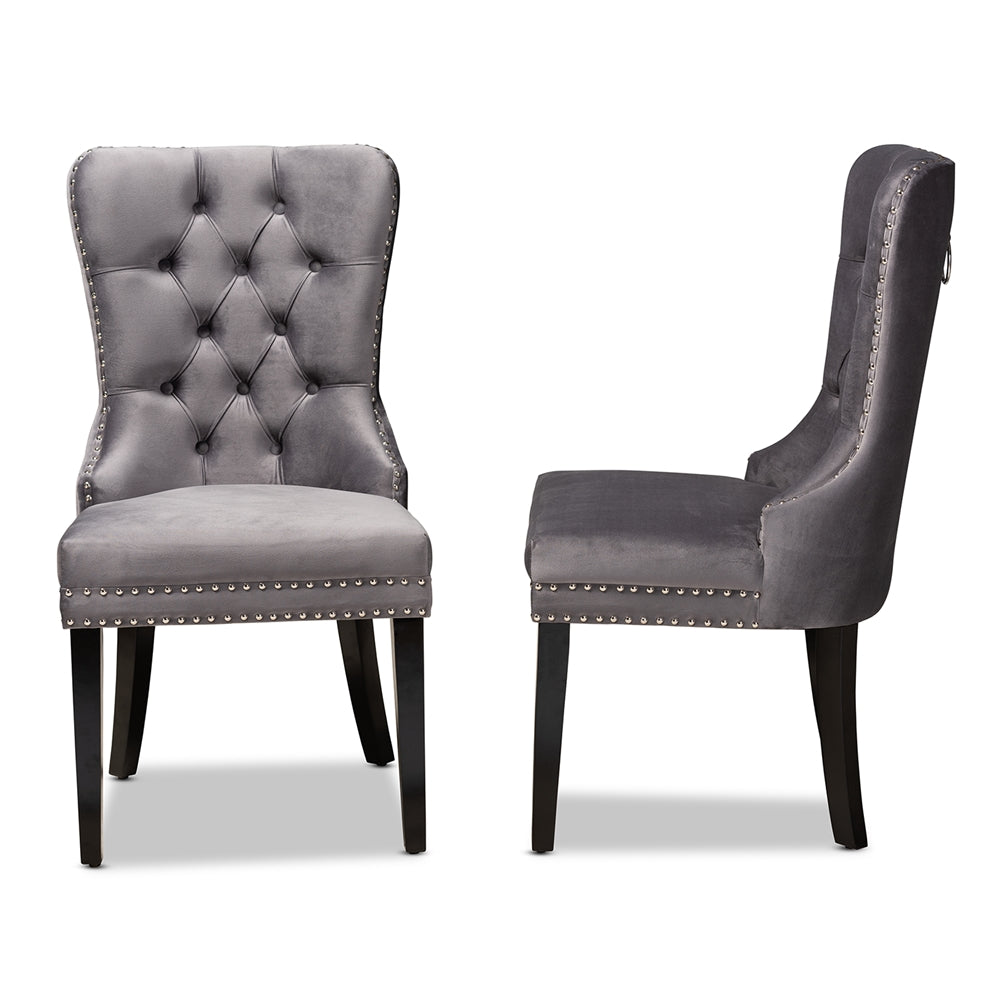 Baxton Studio Remy Modern Transitional Grey Velvet Fabric Upholstered Espresso Finished 2-Piece Wood Dining Chair Set