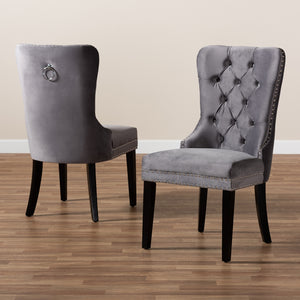 Baxton Studio Remy Modern Transitional Grey Velvet Fabric Upholstered Espresso Finished 2-Piece Wood Dining Chair Set