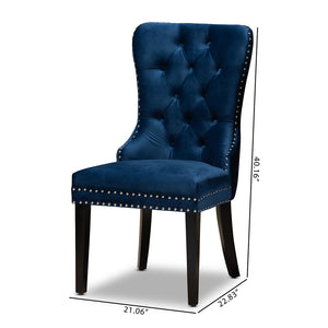 Baxton Studio Remy Modern Transitional Navy Blue Velvet Fabric Upholstered Espresso Finished 2-Piece Wood Dining Chair Set