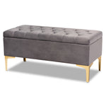 Load image into Gallery viewer, Baxton Studio Valere Glam and Luxe Velvet Fabric Upholstered Gold Finished Button Tufted Storage Ottoman
