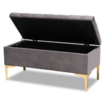 Load image into Gallery viewer, Baxton Studio Valere Glam and Luxe Velvet Fabric Upholstered Gold Finished Button Tufted Storage Ottoman
