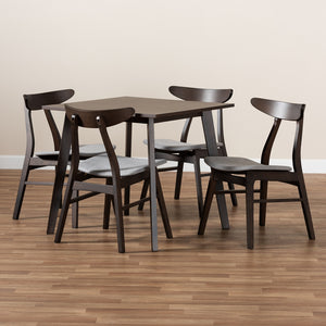 Baxton Studio Britte Mid-Century Modern Light Grey Fabric Upholstered Dark Oak Brown Finished 5-Piece Wood Dining Set