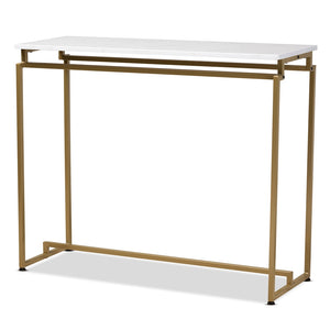 Baxton Studio Renzo Modern and Contemporary Brushed Finished Metal Console Table with Faux Marble Tabletop