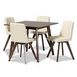 Load image into Gallery viewer, Baxton Studio Pernille Modern Transitional Cream Faux Leather Upholstered Walnut Finished Wood 5-Piece Dining Set
